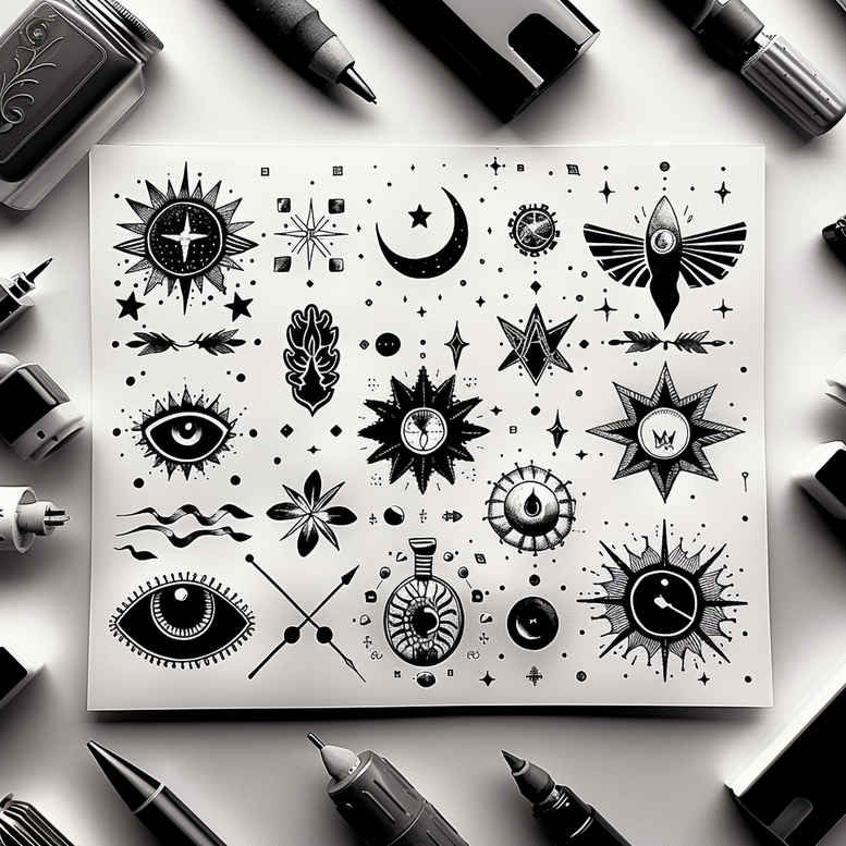 diminutive – tattoo design ideas free ai generated – subtle-fill – for-full-back – Gallery: minimalistic-inkby-ai