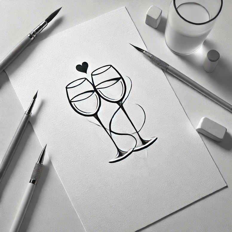 Heart and infinity loop minimalist line tattoo in black and grey, shown as a concept sketch; ideal as a fine-line tattoo idea.