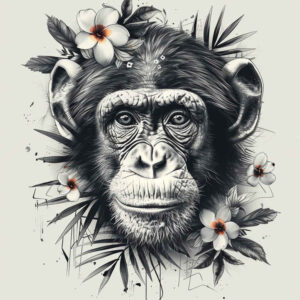 monkey-with-flowers-tattoo-realism-realistic-color-for-calf – tattoo design ideas free ai generated – Gallery: monkeys-inkby-ai
