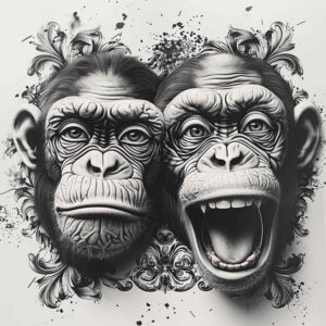 monkey-nature-tattoo-surrealism-distorted-reality-for-sternum – tattoo design ideas free ai generated – Gallery: monkeys-inkby-ai