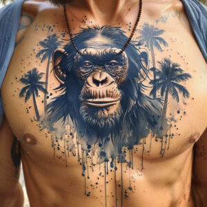 monkey-dot-tattoo-neotraditional-layered-fill-for-sternum – tattoo design ideas free ai generated – Gallery: monkeys-inkby-ai