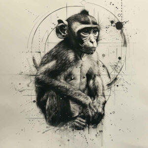 monkey-organic-tattoo-surrealism-ethereal-for-shin – tattoo design ideas free ai generated – Gallery: monkeys-inkby-ai