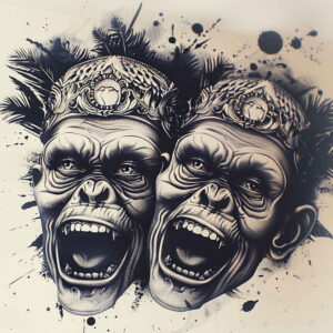 monkey-emotional-tattoo-neotraditional-solid-fill-for-lower-chest – tattoo design ideas free ai generated – Gallery: monkeys-inkby-ai