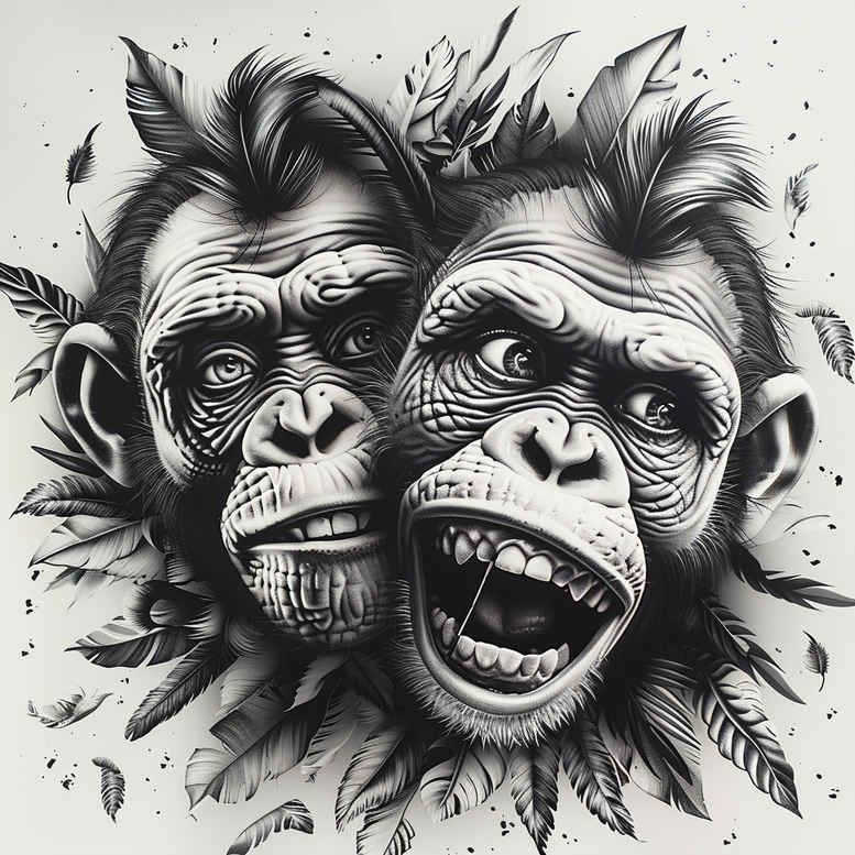 monkeys tattoo design ideas Realim light and shadow play playful stance symbolising endurance