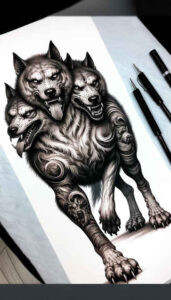 monster-and-hero – tattoo design ideas free ai generated – chained – for-lower-back – Gallery: monsters-greece-inkby-ai