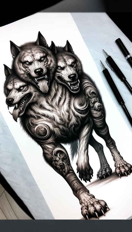 monster-and-hero – tattoo design ideas free ai generated – chained – for-lower-back – Gallery: monsters-greece-inkby-ai