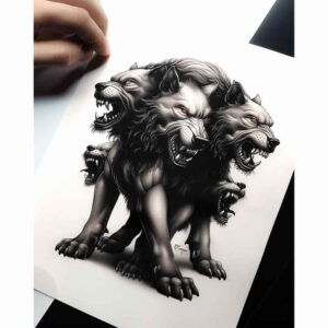 monster-as-challenge – tattoo design ideas free ai generated – chilling – for-lower-thigh – Gallery: monsters-greece-inkby-ai