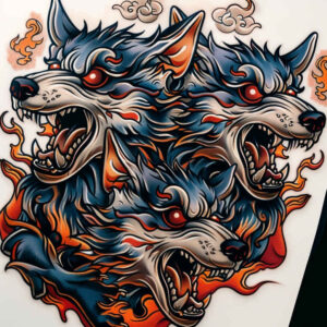monster-with-details – tattoo design ideas free ai generated – spectral – for-calf – Gallery: monsters-greece-inkby-ai