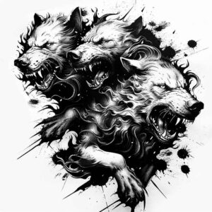 monster-with-fiery-breath – tattoo design ideas free ai generated – noir – for-shoulder – Gallery: monsters-greece-inkby-ai