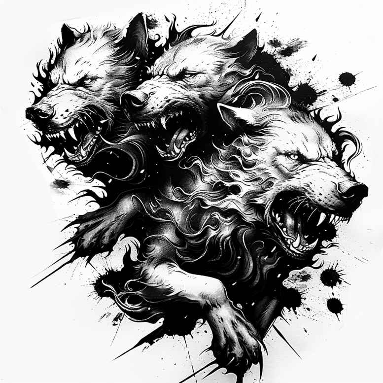 monster-with-fiery-breath – tattoo design ideas free ai generated – noir – for-shoulder – Gallery: monsters-greece-inkby-ai