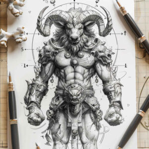 monster-with-horns – tattoo design ideas free ai generated – menacing – for-lower-chest – Gallery: monsters-greece-inkby-ai