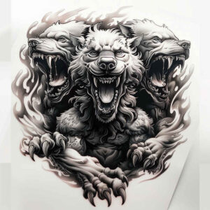 monster-with-many-heads – tattoo design ideas free ai generated – spine-chilling – for-lower-leg – Gallery: monsters-greece-inkby-ai