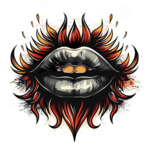 expressive-lips-tattoo – tattoo design ideas free ai generated – neotraditional-dynamic-color – for-behind-ear – Gallery: mouths-lips-inkby-ai