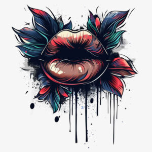 glossy-lips-tattoo – tattoo design ideas free ai generated – neotraditional-layered-fill – for-shoulder-blade – Gallery: mouths-lips-inkby-ai