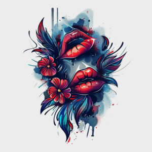 glossy-lips-tattoo – tattoo design ideas free ai generated – realism-highlight-detail – for-lower-thigh – Gallery: mouths-lips-inkby-ai