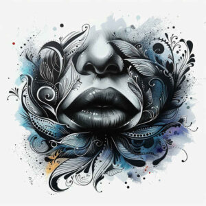 glossy-lips-tattoo – tattoo design ideas free ai generated – surrealism-fluid-forms – for-hip – Gallery: mouths-lips-inkby-ai