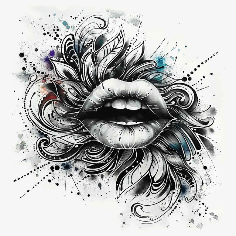 lips-abstract-tattoo – tattoo design ideas free ai generated – realism-real-shadows – for-side-torso – Gallery: mouths-lips-inkby-ai