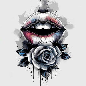 lips-abstract-tattoo – tattoo design ideas free ai generated – realism-refined-contrast – for-calf – Gallery: mouths-lips-inkby-ai