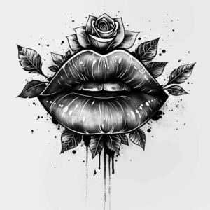 lips-decorative-tattoo – tattoo design ideas free ai generated – neotraditional-clear-lines – for-upper-thigh – Gallery: mouths-lips-inkby-ai