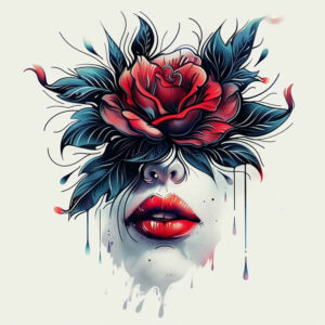 lips-decorative-tattoo – tattoo design ideas free ai generated – neotraditional-layered-fill – for-calf – Gallery: mouths-lips-inkby-ai