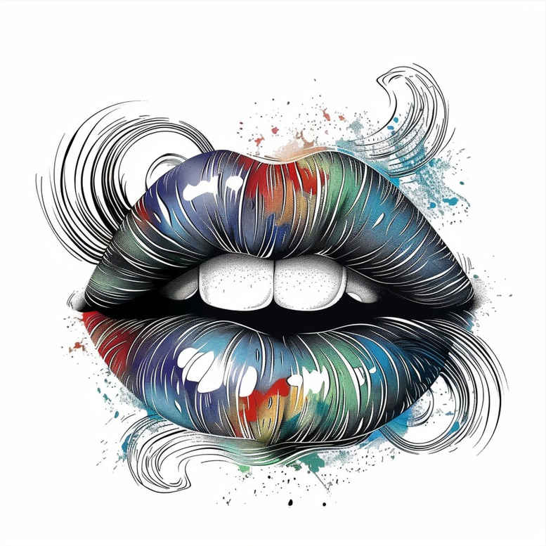 lips-decorative-tattoo – tattoo design ideas free ai generated – realism-optical-depth – for-lower-back – Gallery: mouths-lips-inkby-ai