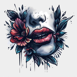 lips-love-tattoo – tattoo design ideas free ai generated – neotraditional-bold-highlights – for-upper-thigh – Gallery: mouths-lips-inkby-ai