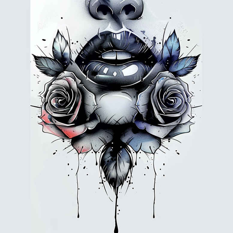 lips-love-tattoo – tattoo design ideas free ai generated – surrealism-shifting-shapes – for-lower-arm – Gallery: mouths-lips-inkby-ai