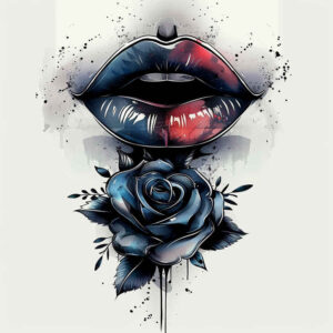 lips-minimalistic-tattoo – tattoo design ideas free ai generated – neotraditional-bold-color – for-foot – Gallery: mouths-lips-inkby-ai