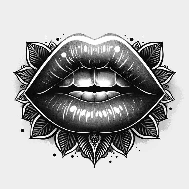 lips-minimalistic-tattoo – tattoo design ideas free ai generated – neotraditional-color-saturation – for-knee – Gallery: mouths-lips-inkby-ai