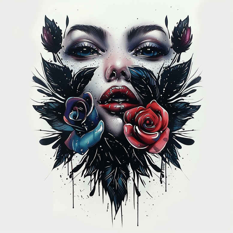 lips-passion-tattoo – tattoo design ideas free ai generated – surrealism-melting-forms – for-temple – Gallery: mouths-lips-inkby-ai