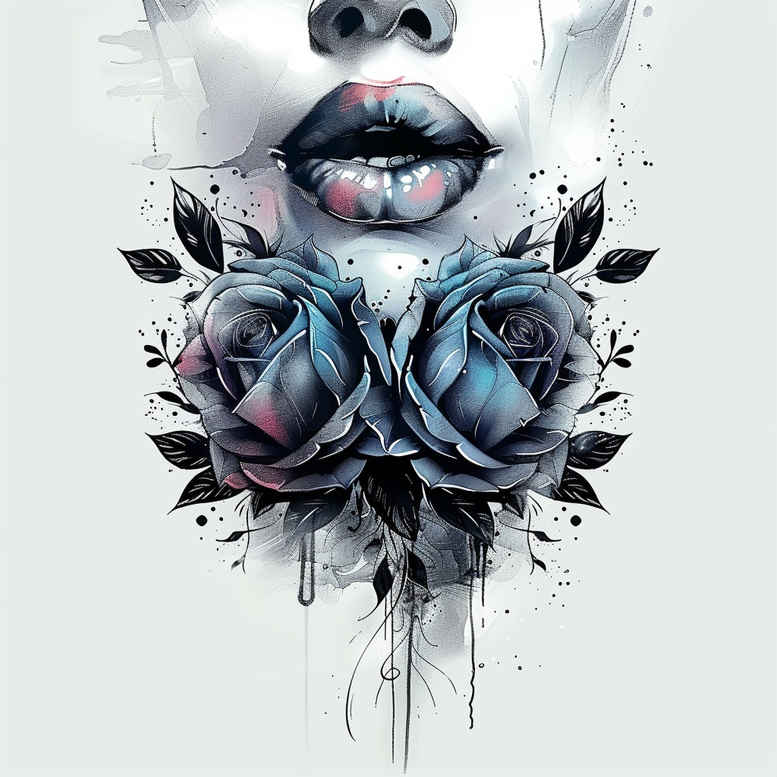 lips-romantic-tattoo – tattoo design ideas free ai generated – realism-realistic-shadowing – for-thigh – Gallery: mouths-lips-inkby-ai