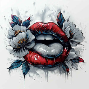 lips-silhouette-tattoo – tattoo design ideas free ai generated – neotraditional-bold-texture – for-triceps – Gallery: mouths-lips-inkby-ai