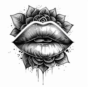 lips-symbolic-tattoo – tattoo design ideas free ai generated – neotraditional-refined-lines – for-neck – Gallery: mouths-lips-inkby-ai