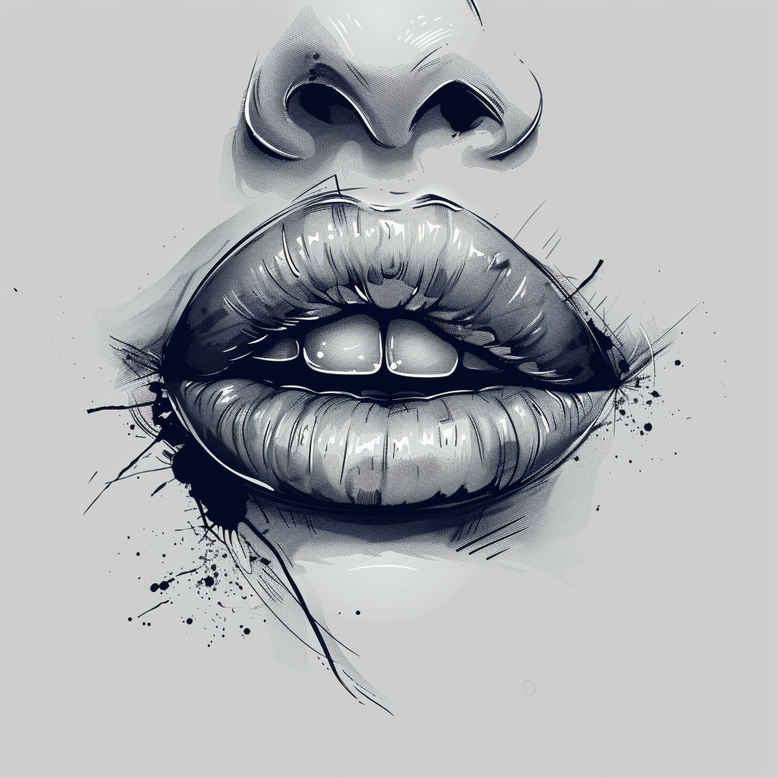 lips-with-contour-shading-tattoo – tattoo design ideas free ai generated – surrealism-enigmatic-visuals – for-arm – Gallery: mouths-lips-inkby-ai