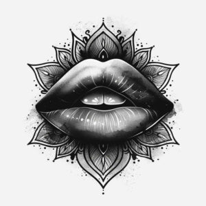 lips-with-dots-tattoo – tattoo design ideas free ai generated – neotraditional-balanced-color – for-forearm – Gallery: mouths-lips-inkby-ai