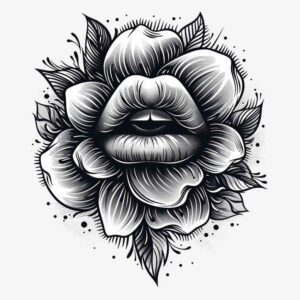 lips-with-feathers-tattoo – tattoo design ideas free ai generated – realism-sharp-focus – for-neck – Gallery: mouths-lips-inkby-ai
