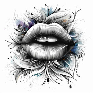 lips-with-feathers-tattoo – tattoo design ideas free ai generated – surrealism-symbolism – for-upper-arm – Gallery: mouths-lips-inkby-ai