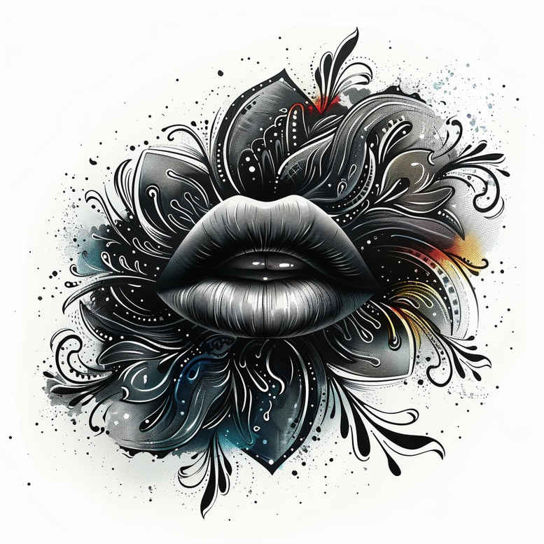 lips-with-fine-lines-tattoo – tattoo design ideas free ai generated – neotraditional-enhanced-color – for-chest – Gallery: mouths-lips-inkby-ai