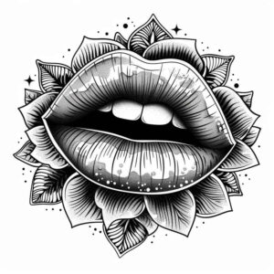 lips-with-floral-tattoo – tattoo design ideas free ai generated – neotraditional-detailed-linework – for-upper-shoulder – Gallery: mouths-lips-inkby-ai