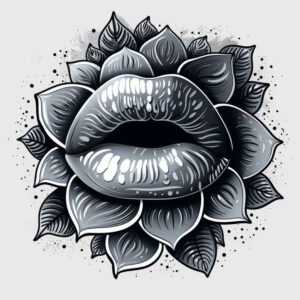 lips-with-floral-tattoo – tattoo design ideas free ai generated – realism-realistic-gleam – for-spine – Gallery: mouths-lips-inkby-ai
