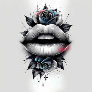lips-with-frill-tattoo – tattoo design ideas free ai generated – realism-vivid-detail – for-nape – Gallery: mouths-lips-inkby-ai