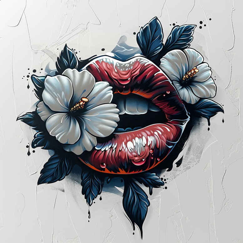 lips-with-light-tattoo – tattoo design ideas free ai generated – neotraditional-bold-color-blocks – for-scapula – Gallery: mouths-lips-inkby-ai