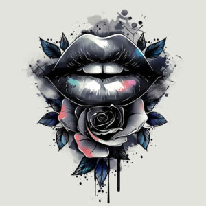 lips-with-organic-lines-tattoo – tattoo design ideas free ai generated – neotraditional-artful-color – for-shin – Gallery: mouths-lips-inkby-ai