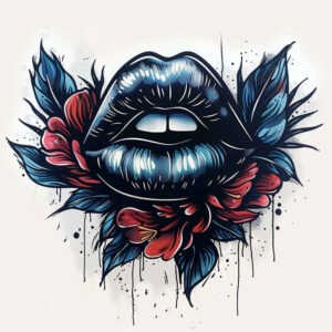 lips-with-ornament-tattoo – tattoo design ideas free ai generated – realism-gradient-tones – for-scapula – Gallery: mouths-lips-inkby-ai