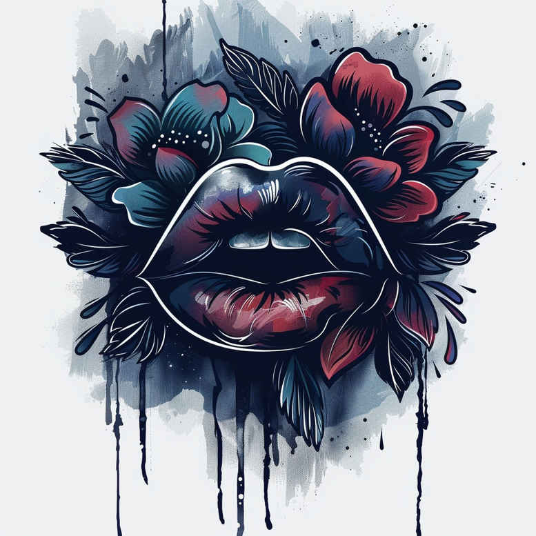 lips-with-ornament-tattoo – tattoo design ideas free ai generated – realism-visual-truth – for-scapula – Gallery: mouths-lips-inkby-ai