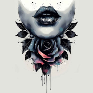 lips-with-reflection-tattoo – tattoo design ideas free ai generated – neotraditional-artistic-contrast – for-nape – Gallery: mouths-lips-inkby-ai