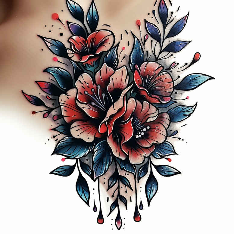 lips-with-reflection-tattoo – tattoo design ideas free ai generated – neotraditional-dynamic-color – for-shoulder-blade – Gallery: mouths-lips-inkby-ai