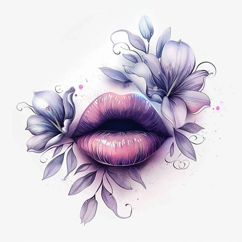 lips-with-reflection-tattoo – tattoo design ideas free ai generated – neotraditional-subtle-tone – for-upper-back – Gallery: mouths-lips-inkby-ai