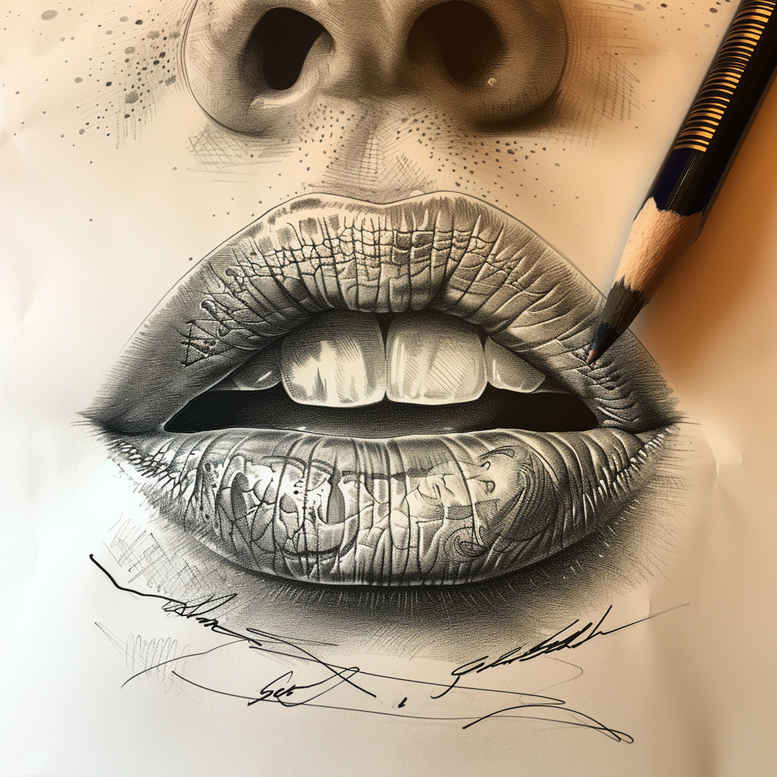 lips-with-shadow-tattoo – tattoo design ideas free ai generated – neotraditional-textured-fills – for-calf – Gallery: mouths-lips-inkby-ai