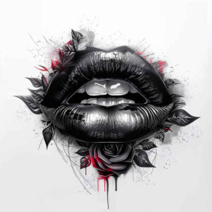 lips-with-shine – tattoo design ideas free ai generated – neotraditional-refined-lines – for-upper-back – Gallery: mouths-lips-inkby-ai